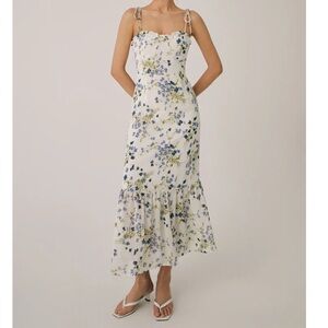 Floral White and Blue Dress